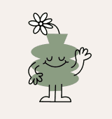 A sage pottery character with a daisy