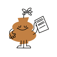 A pottery character holding a list